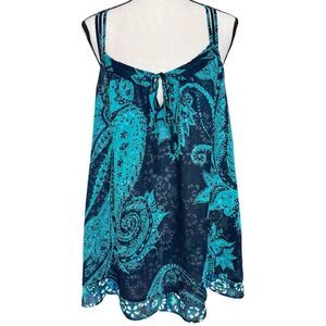Express Navy and Teal Paisley Tank Top